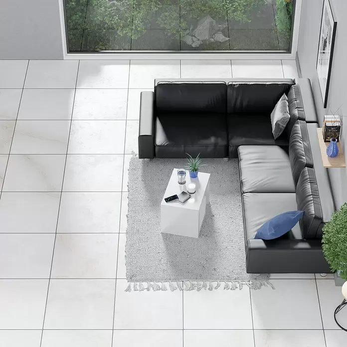 Feinsteinzeugfliese Marmi Statuario - 60 x 60 cm, Weiß, Glänzend - Stimmungsaufnahme