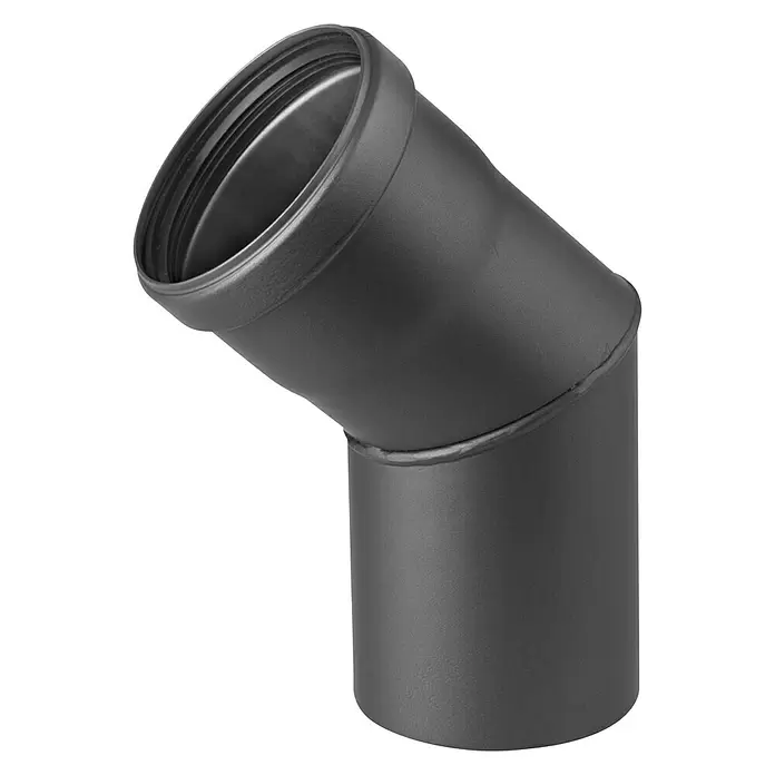 Convesa Bocht pelletkachelpijp 45° - Diameter: 80 mm, Mat Zwart - Diagonaal zicht