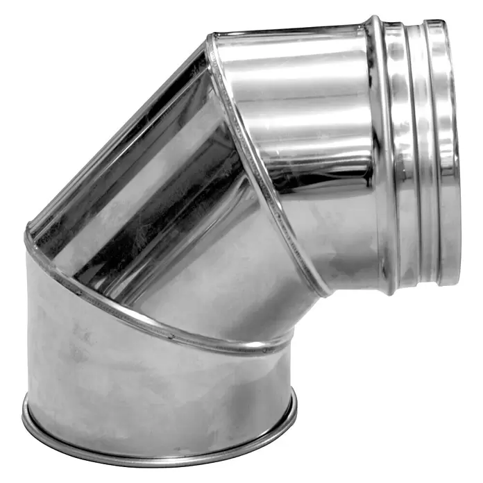 Convesa Bocht pelletkachelpijp 90° - Diameter: 150 mm, RVS - Zijaanzicht rechts