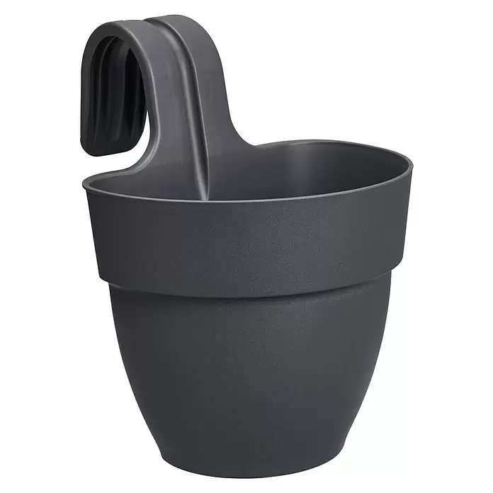 Elho Geländertopf Vibia Campana Easy Hanger - Außenmaß (L x B x H): 20,5 x 24,1 x 26,5 cm, Kunststoff, Anthrazit - Diagonale Ansicht