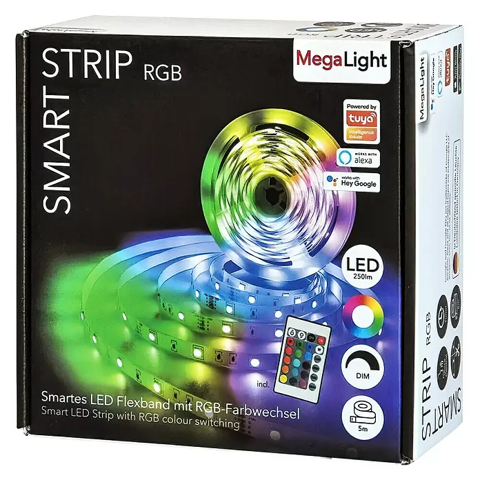 Smart-LED-Band MegaLight - 3 m, RGB-Farbsteuerung, RGB, 15 W - Diagonale Ansicht