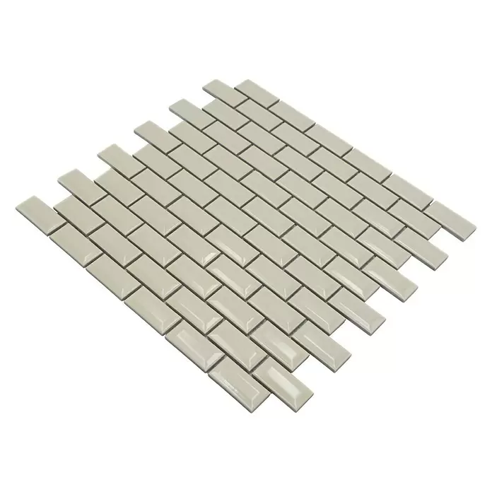 Mozaïektegel brick Metrotegel CBI 110 - 30 x 30 cm, Ivoor, Glanzend - Diagonaal zicht