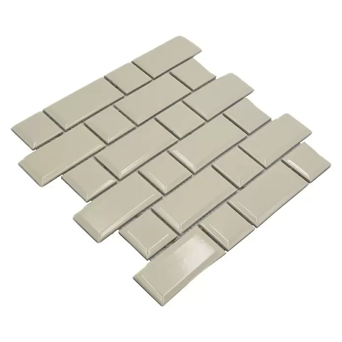 Mozaïektegel brick Metrotegel CG M10IM - 29,4 x 29,1 cm, Ivoor, Glanzend - Diagonaal zicht