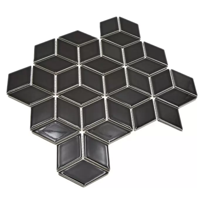 Mozaïektegel kubus Diamond POV 03 - 26,6 x 30,5 cm, Zwart, Glanzend - Diagonaal zicht