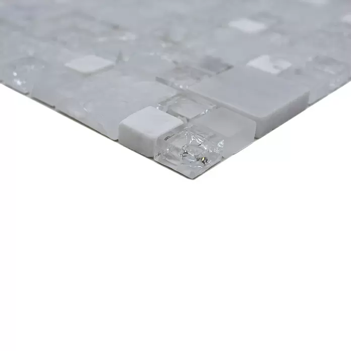Mozaïektegel glas Mix XIC K1411 - 30,5 x 30,5 cm, Wit/grijs, Glanzend - Close-up