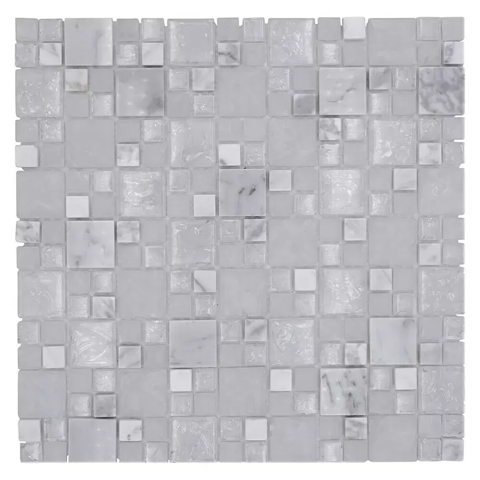 Mozaïektegel glas Mix XIC K1411 - 30,5 x 30,5 cm, Wit/grijs, Glanzend - Vooraanzicht