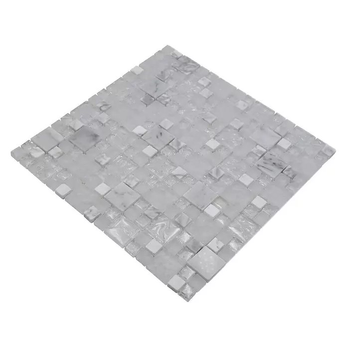 Mozaïektegel glas Mix XIC K1411 - 30,5 x 30,5 cm, Wit/grijs, Glanzend - Diagonaal zicht
