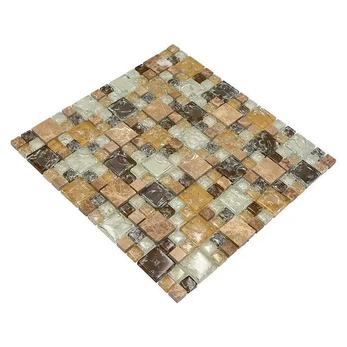 Mozaïektegel glas Mix XIC K1453 - 30,5 x 30,5 cm, Bruin/Beige, Glanzend - Diagonaal zicht