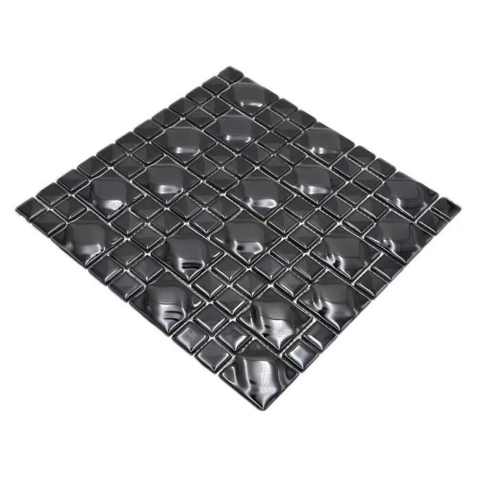 Mozaïektegel vierkant WAVY 05 - 30 x 30 cm, Zwart, Glanzend - Diagonaal zicht