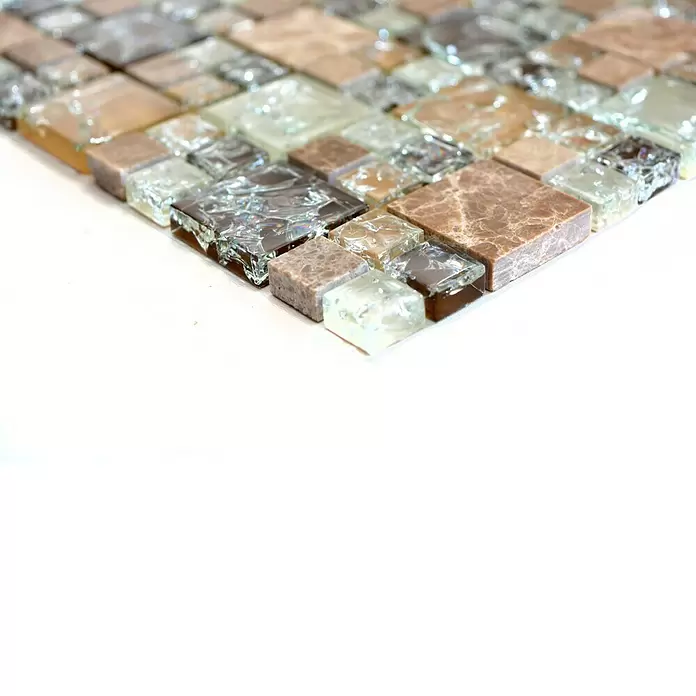 Mozaïektegel glas Mix XIC K1453 - 30,5 x 30,5 cm, Bruin/Beige, Glanzend - Close-up