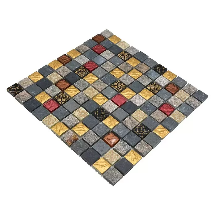 Mozaïektegel vierkant glas Mix XCM CR47 - 30 x 30 cm, Grijs/Zwart, Glanzend - Diagonaal zicht