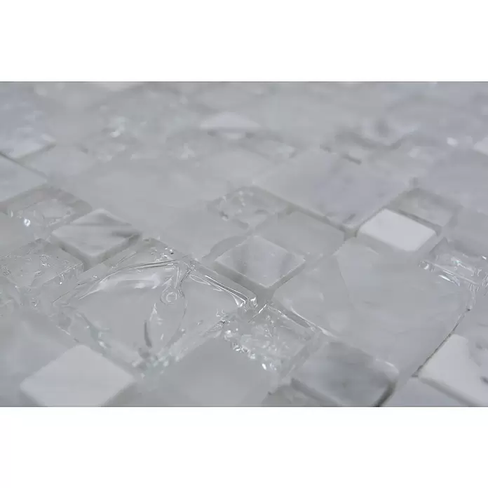 Mozaïektegel glas Mix XIC K1411 - 30,5 x 30,5 cm, Wit/grijs, Glanzend - Close-up