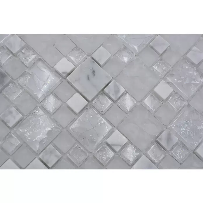 Mozaïektegel glas Mix XIC K1411 - 30,5 x 30,5 cm, Wit/grijs, Glanzend - Close-up