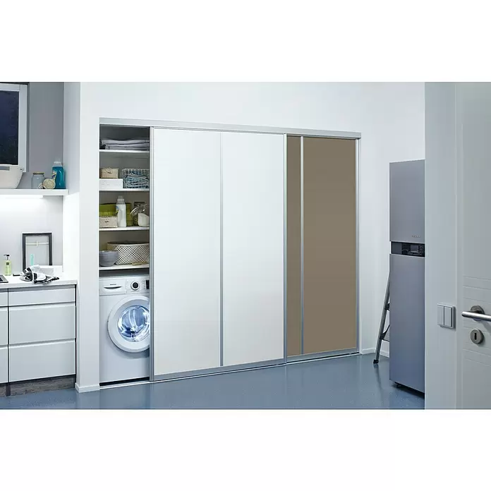 Room Plaza Easy Schiebetür-Bau-Set - Taupe/Weiß Miniperl, Profilfarbe: Silber - Stimmungsaufnahme