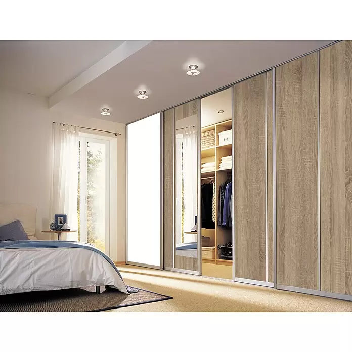 Room Plaza Easy Schiebetür-Bau-Set - Eiche geplankt/Eiche Trüffel, Profilfarbe: Silber - Stimmungsaufnahme