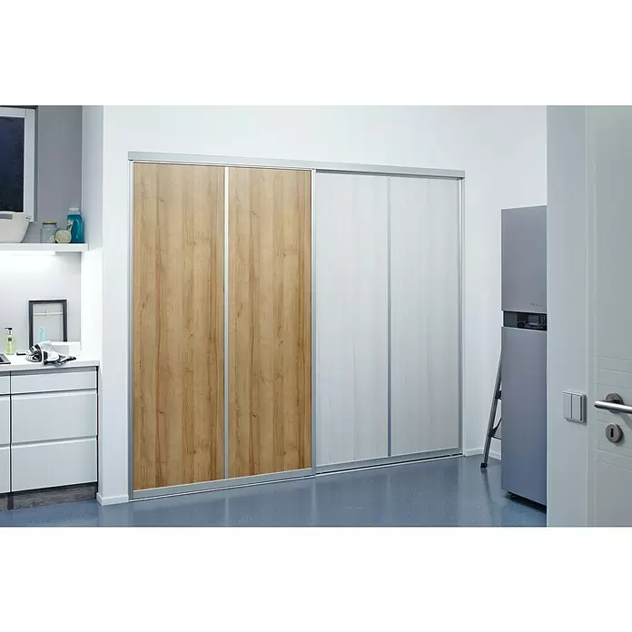 Room Plaza Easy Schiebetür-Bau-Set - Eiche Country/Pinie White, Profilfarbe: Silber - Stimmungsaufnahme