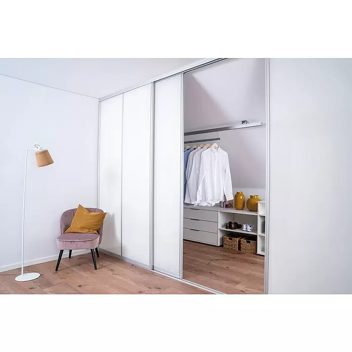 Room Plaza Easy Schiebetür-Bau-Set - Hochglanz Schwarz/Hochglanz Weiß, Profilfarbe: Silber - Stimmungsaufnahme