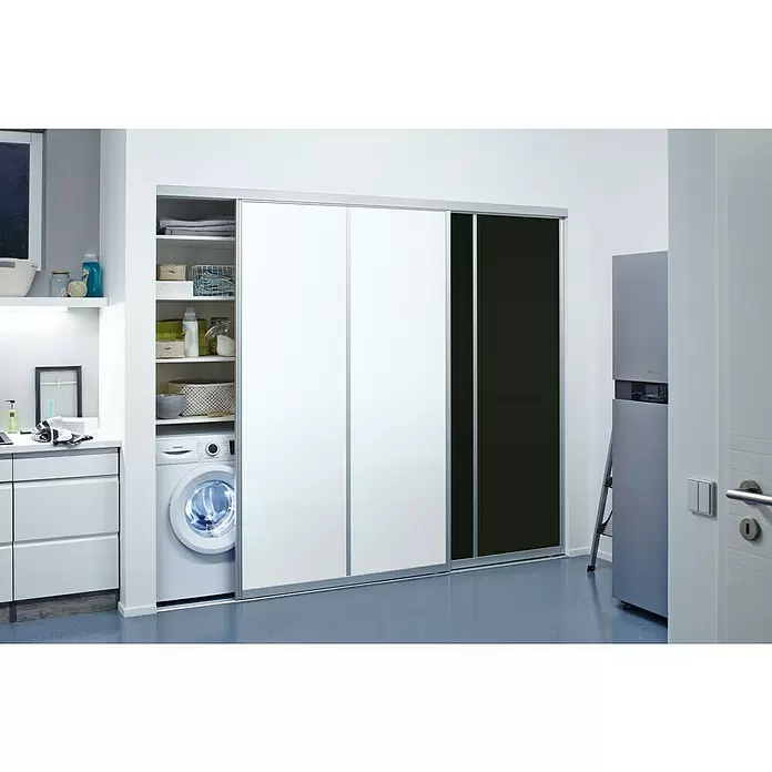 Room Plaza Easy Schiebetür-Bau-Set - Hochglanz Schwarz/Hochglanz Weiß, Profilfarbe: Silber - Stimmungsaufnahme