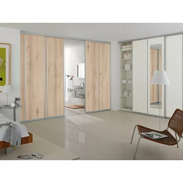 Room Plaza Easy Schiebetür-Bau-Set - Buche Naturwuchs/Ahorn Naturwuchs, Profilfarbe: Silber - Stimmungsaufnahme