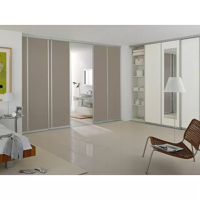 Room Plaza Easy Schiebetür-Bau-Set - Taupe/Weiß Miniperl, Profilfarbe: Silber - Stimmungsaufnahme