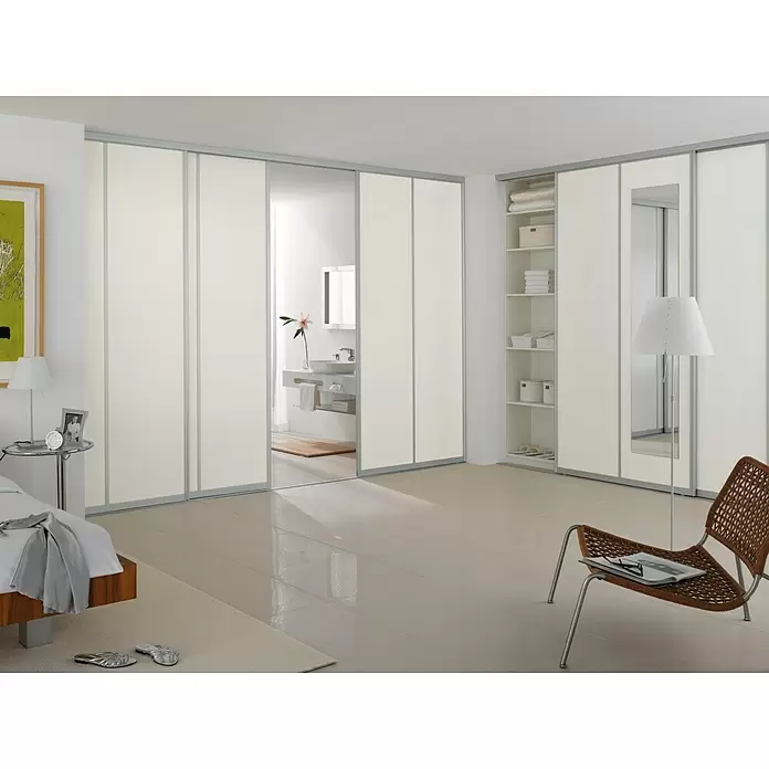 Room Plaza Easy Schiebetür-Bau-Set - Taupe/Weiß Miniperl, Profilfarbe: Silber - Stimmungsaufnahme