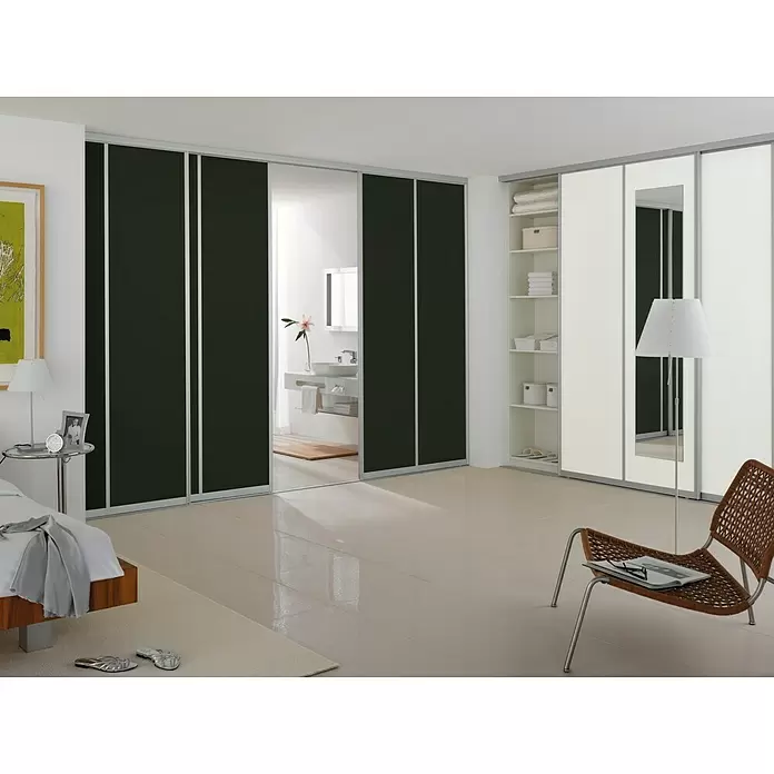Room Plaza Easy Schiebetür-Bau-Set - Hochglanz Schwarz/Hochglanz Weiß, Profilfarbe: Silber - Stimmungsaufnahme