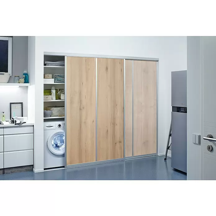 Room Plaza Easy Schiebetür-Bau-Set - Buche Naturwuchs/Ahorn Naturwuchs, Profilfarbe: Silber - Stimmungsaufnahme