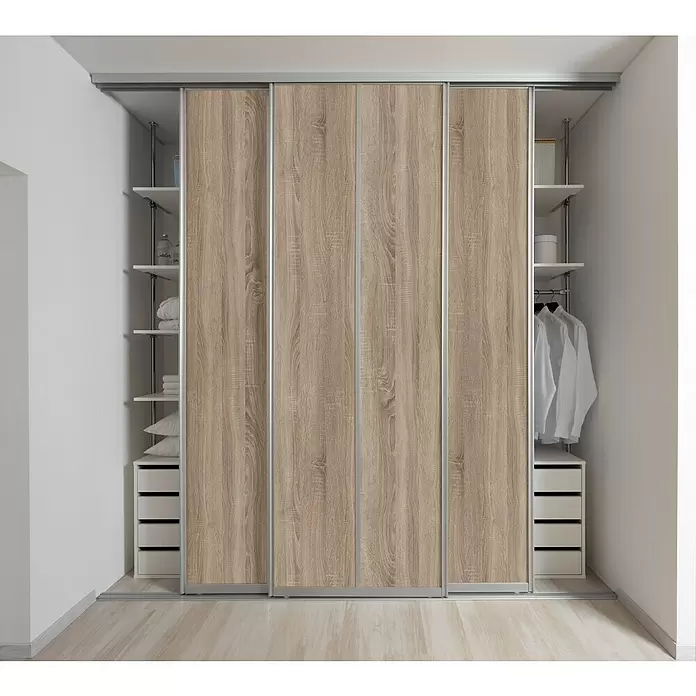 Room Plaza Easy Schiebetür-Bau-Set - Eiche geplankt/Eiche Trüffel, Profilfarbe: Silber - Stimmungsaufnahme