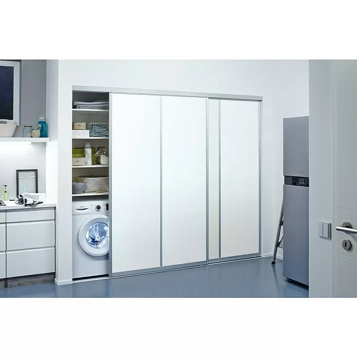 Room Plaza Easy Schiebetür-Bau-Set - Hochglanz Schwarz/Hochglanz Weiß, Profilfarbe: Silber - Stimmungsaufnahme