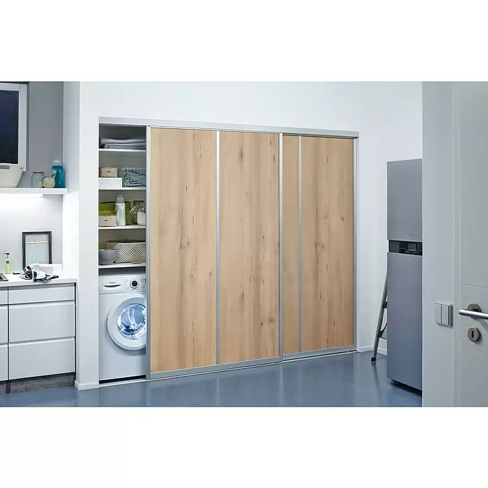 Room Plaza Easy Schiebetür-Bau-Set - Buche Naturwuchs/Ahorn Naturwuchs, Profilfarbe: Silber - Stimmungsaufnahme