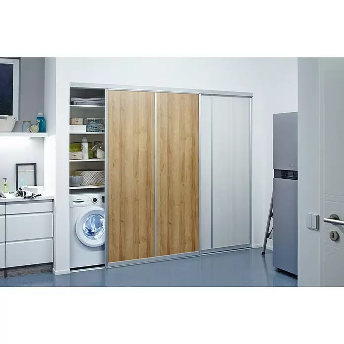 Room Plaza Easy Schiebetür-Bau-Set - Eiche Country/Pinie White, Profilfarbe: Silber - Stimmungsaufnahme