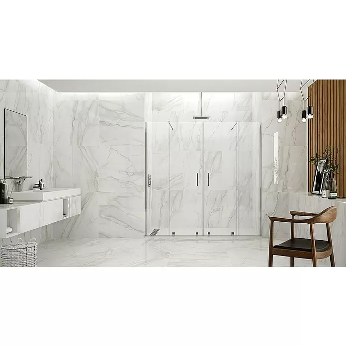 GME Mampara de ducha frontal Vitro Spazio - 170 x 196 cm, Vidrio transparente, Espesor: 6 mm, Plata brillo - Foto ambiente