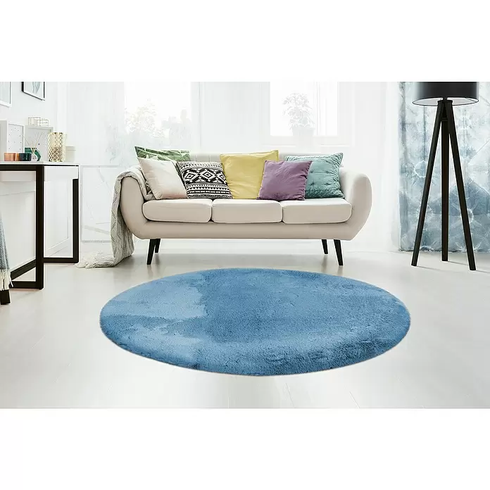 Teppich rund Happy - Himmelblau, Durchmesser: 120 cm, 100 % Polyester (Flor) - Stimmungsaufnahme