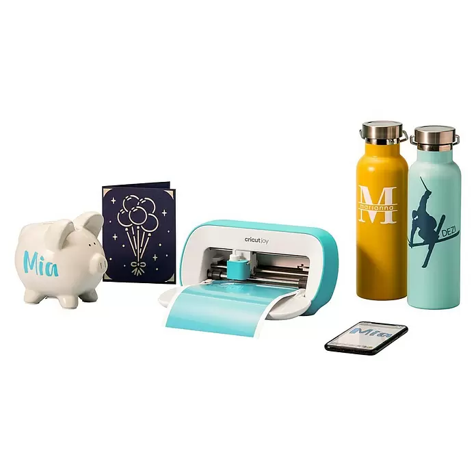 Cricut Joy Schneideplotter Smarte Schneide- und Zeichenmaschine - Türkis/Weiß, Bluetooth, Schnittbreite: 10,4 cm, Schnittlänge: 1,2 m - Diagonale Ansicht