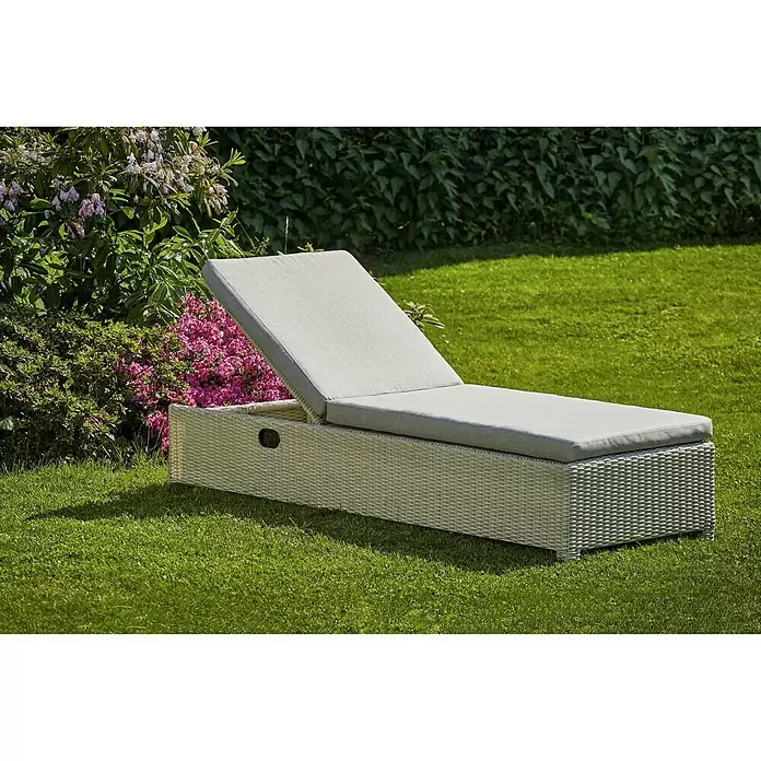 Sunfun Paula Loungeliege - L x B x H: 202 x 71 x 43 cm, Korbweide, Weiß/Grau, Rückenlehne verstellbar - Stimmungsaufnahme