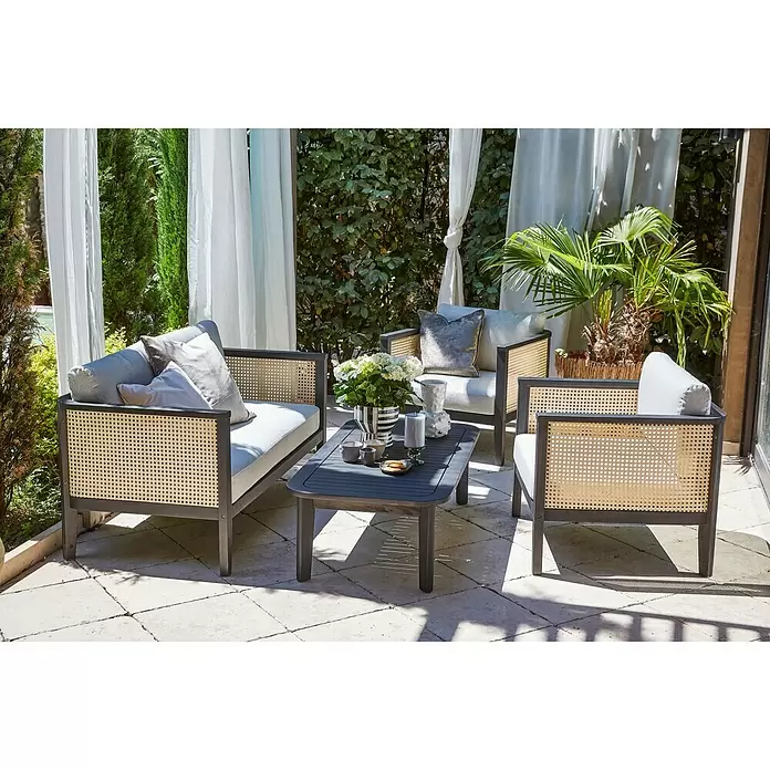 Sunfun Garten-Couchtisch Coralie - L x B x H: 120 x 60 x 35 cm, Mattschwarz - Stimmungsaufnahme