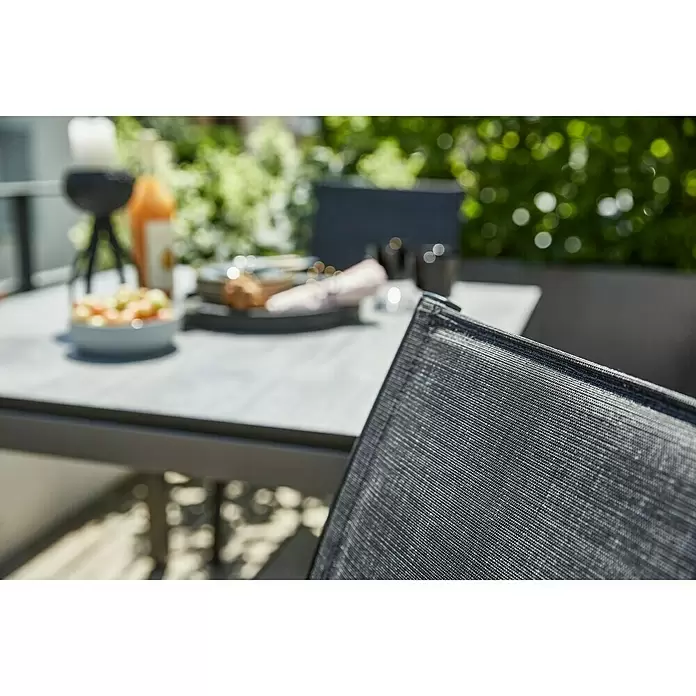 Sunfun Melina Vrtna fotelja koja se može slagati jedna na drugu - D x Š x V: 66 x 56,5 x 91 cm, Aluminij, Naslon od tekstila, Crne boje - Detaljan prikaz