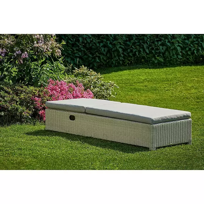 Sunfun Paula Loungeliege - L x B x H: 202 x 71 x 43 cm, Korbweide, Weiß/Grau, Rückenlehne verstellbar - Stimmungsaufnahme