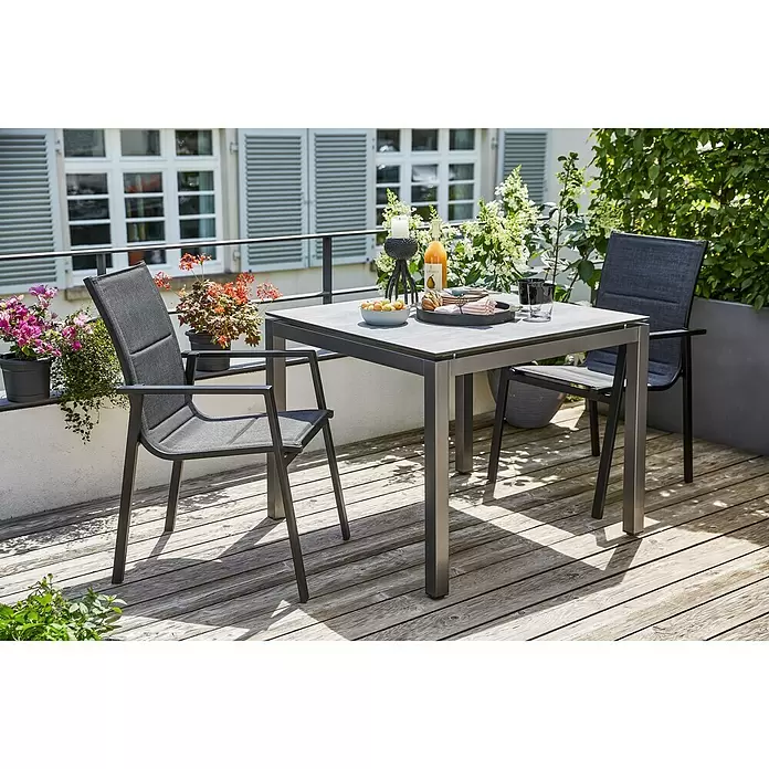 Sunfun Melina Vrtna fotelja koja se može slagati jedna na drugu - D x Š x V: 66 x 56,5 x 91 cm, Aluminij, Naslon od tekstila, Crne boje - Živopisni prikaz