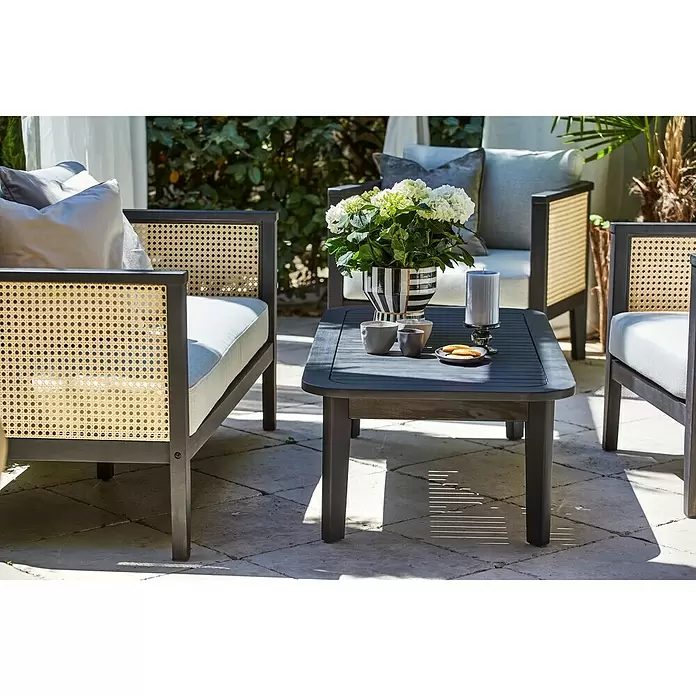 Sunfun Garten-Couchtisch Coralie - L x B x H: 120 x 60 x 35 cm, Mattschwarz - Stimmungsaufnahme