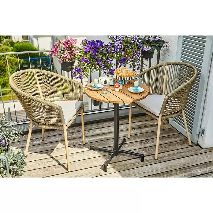 Sunfun Melina Balkontisch rund - Ø x H: 60 x 73 cm, Teak, Schwarz, Klappbar - Stimmungsaufnahme