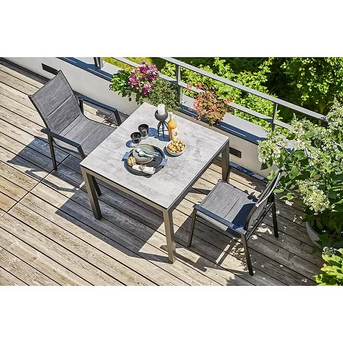 Sunfun Melina Vrtna fotelja koja se može slagati jedna na drugu - D x Š x V: 66 x 56,5 x 91 cm, Aluminij, Naslon od tekstila, Crne boje - Živopisni prikaz