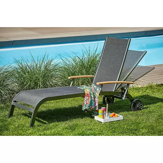 Sunfun Melina Ležaljka - D x Š x V: 174 x 74 x 100 cm, Naslon od tekstila, Crne boje, S podesivim naslonom za leđa - Živopisni prikaz