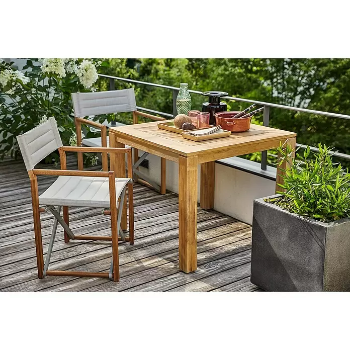 Sunfun Laura Gartentisch - L x B x H: 90 x 90 x 76 cm, Helles Teakholz - Stimmungsaufnahme