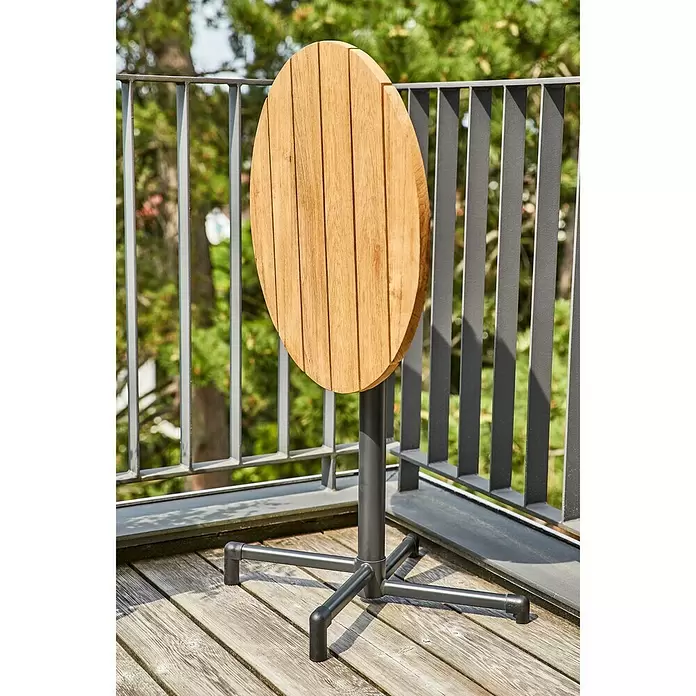 Sunfun Melina Balkontisch rund - Ø x H: 60 x 73 cm, Teak, Schwarz, Klappbar - Stimmungsaufnahme
