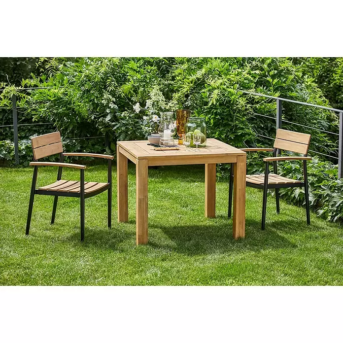 Sunfun Laura Gartentisch - L x B x H: 90 x 90 x 76 cm, Helles Teakholz - Stimmungsaufnahme