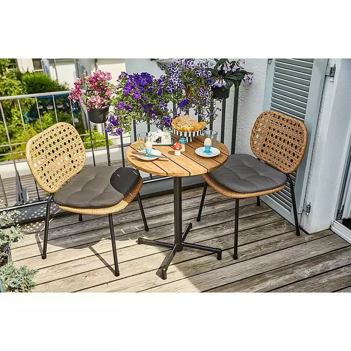 Sunfun Melina Balkontisch rund - Ø x H: 60 x 73 cm, Teak, Schwarz, Klappbar - Stimmungsaufnahme