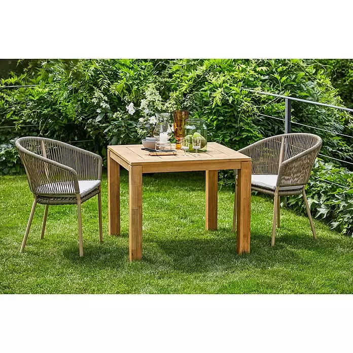 Sunfun Laura Gartentisch - L x B x H: 90 x 90 x 76 cm, Helles Teakholz - Stimmungsaufnahme