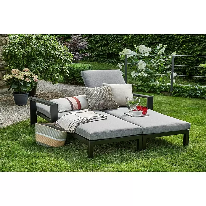 Sunfun Melina Sonnenliege - L x B x H: 206 x 162 x 51 cm, Schwarz, Dunkelgrau, Rückenlehne verstellbar - Stimmungsaufnahme