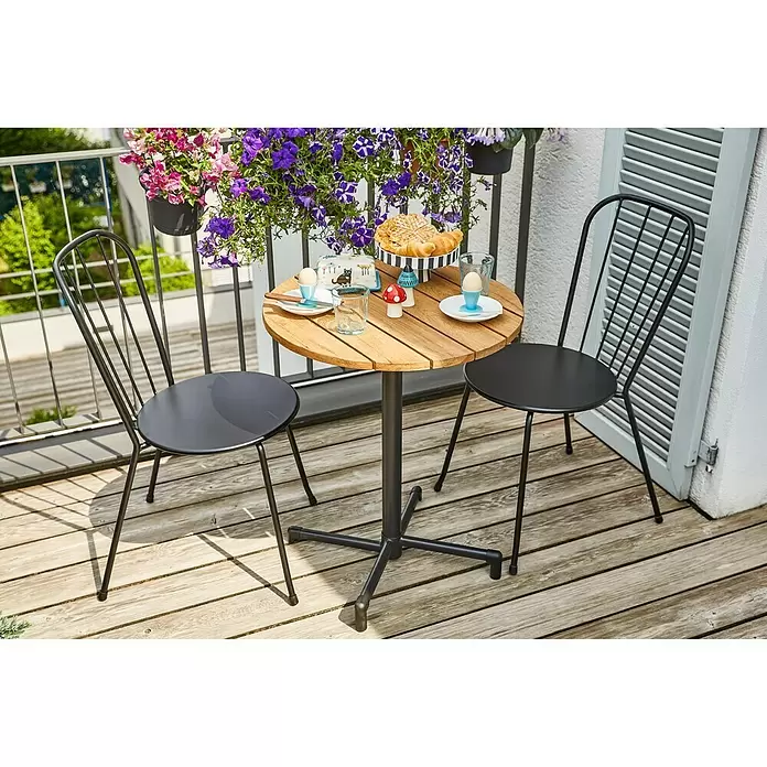 Sunfun Melina Balkontisch rund - Ø x H: 60 x 73 cm, Teak, Schwarz, Klappbar - Stimmungsaufnahme
